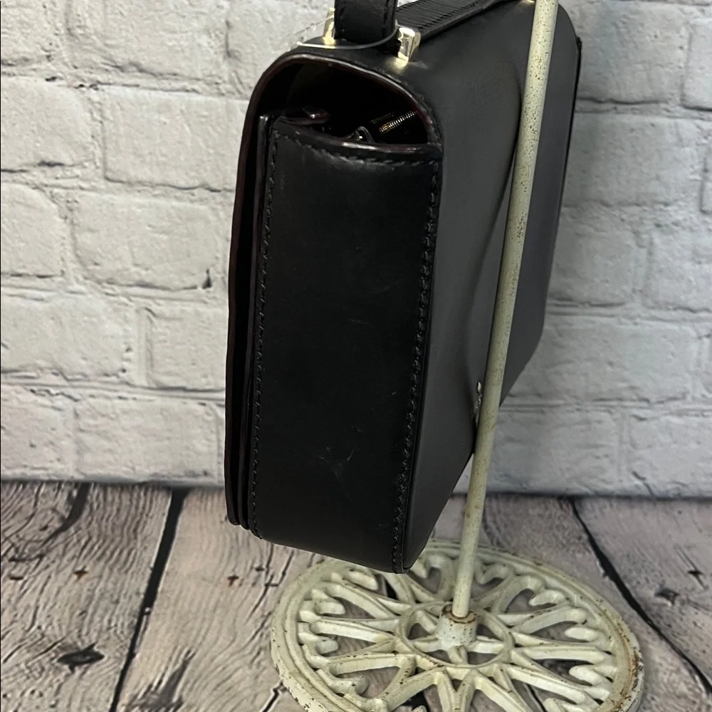 * Kate Spade Black Leather Shoulder Bag with Silver Bow Accent